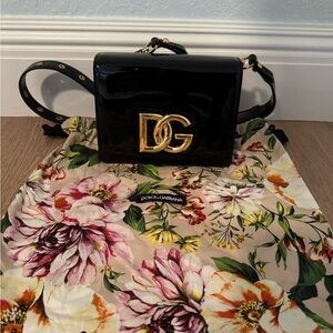 Dolce & Gabbana Glossy Black Crossbody with Gold Logo